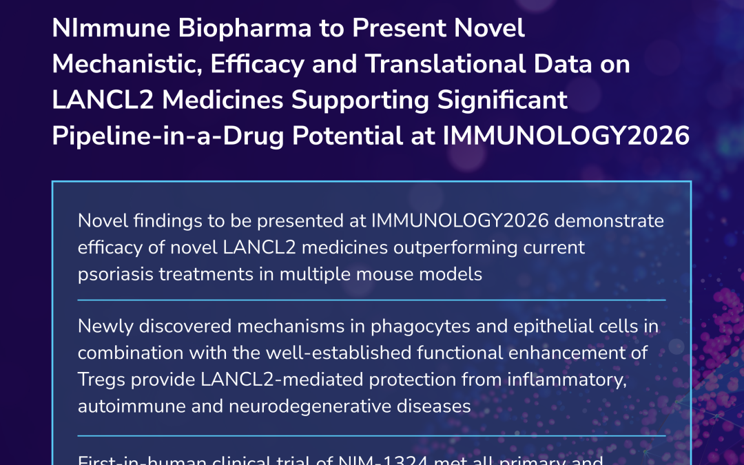 NImmune Biopharma to Present Novel Mechanistic, Efficacy and Translational Data on LANCL2-Targeting Therapeutics Supporting Significant Pipeline-in-a-Drug Potential at IMMUNOLOGY2026